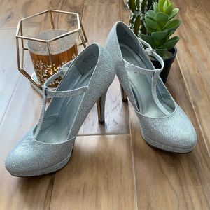 Silver sparkle heels